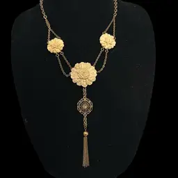 Vintage Lucky Brand molded celluloid floral link necklace & Bracelet Set