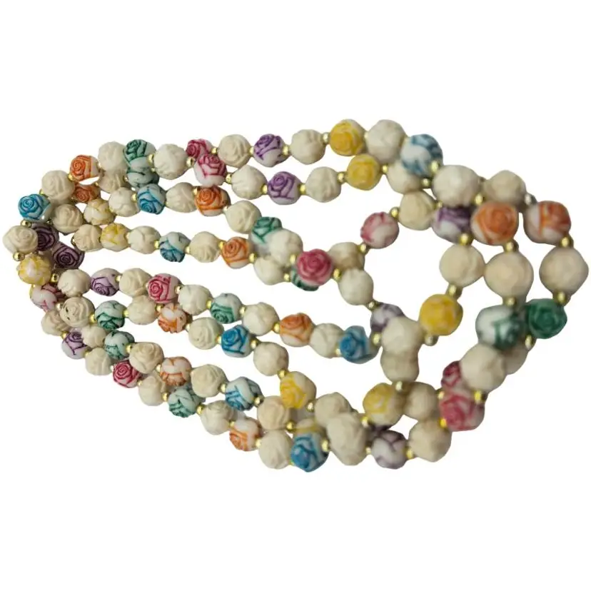 Vintage Multicolor Rose Bead Necklace