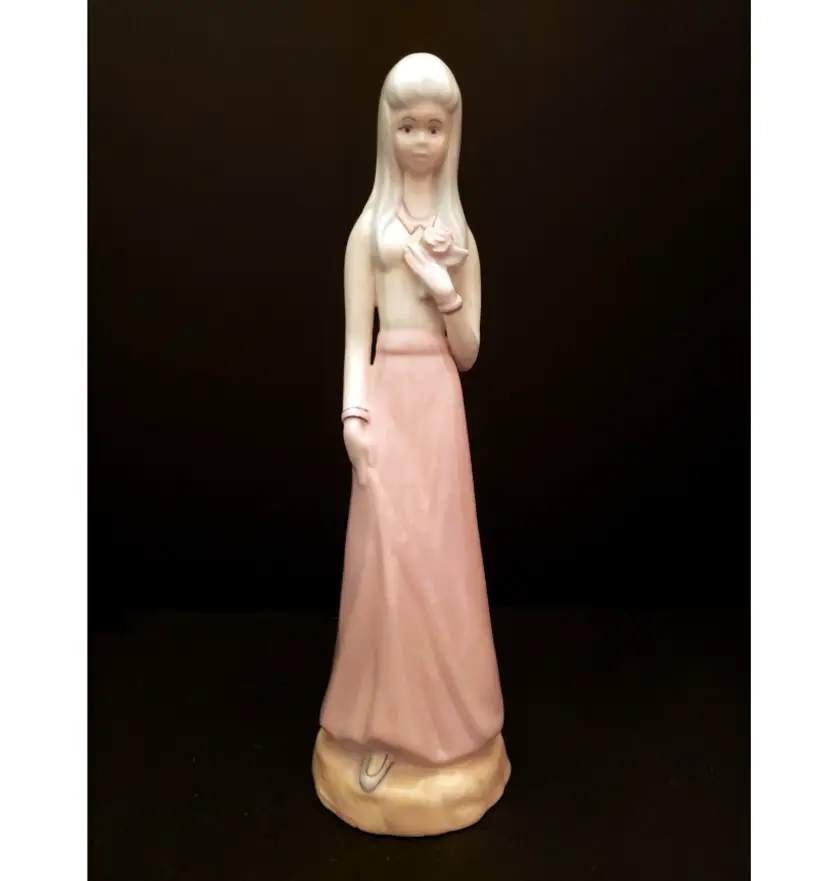 Young Lady with a Single Rose Porcelain Figurine Tall Vintage