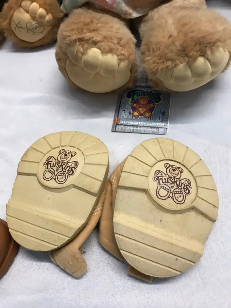 3 Vintage Xavier Roberts Furskin Bears w/clothes and 2 pairs of shoes.