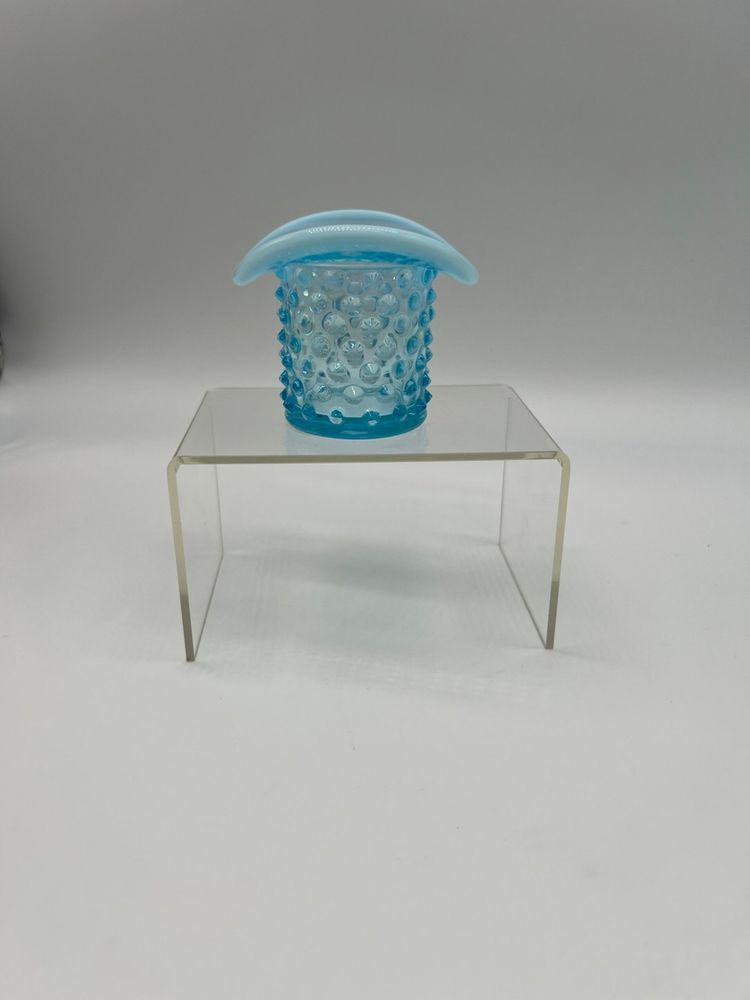 Fenton Blue  Glass Hobnail Hat Toothpick or Small Vase