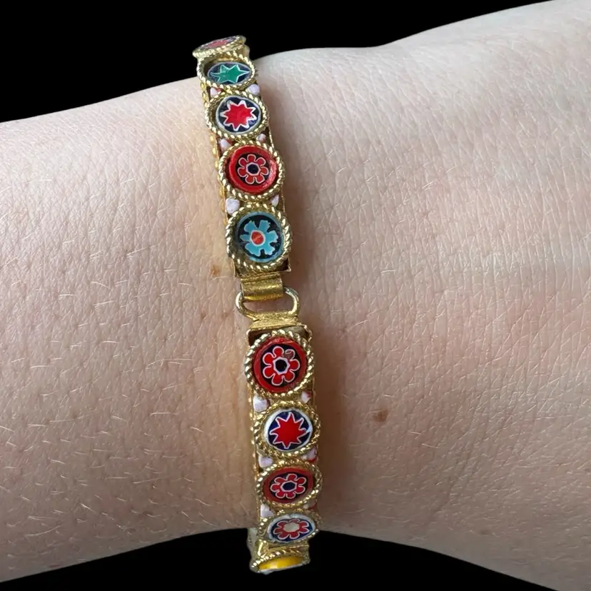 Micro Mosaic Vintage Hook Clasp Bracelet 6in