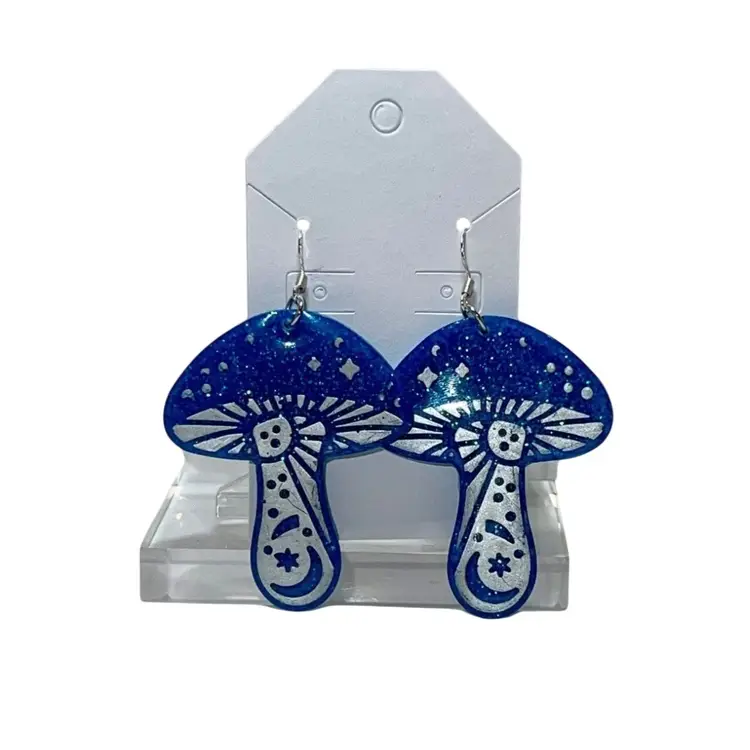 Blue Mushroom Earrings