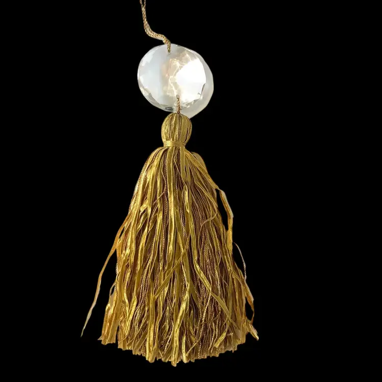 Set of 2 Vintage Large Crystal Tassels - Gold Fringe 9" long - Crystal 2" wide