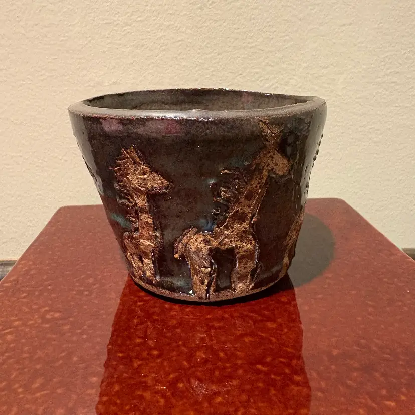 Handmade Giraffe Pottery Trinket Bowl Brown.