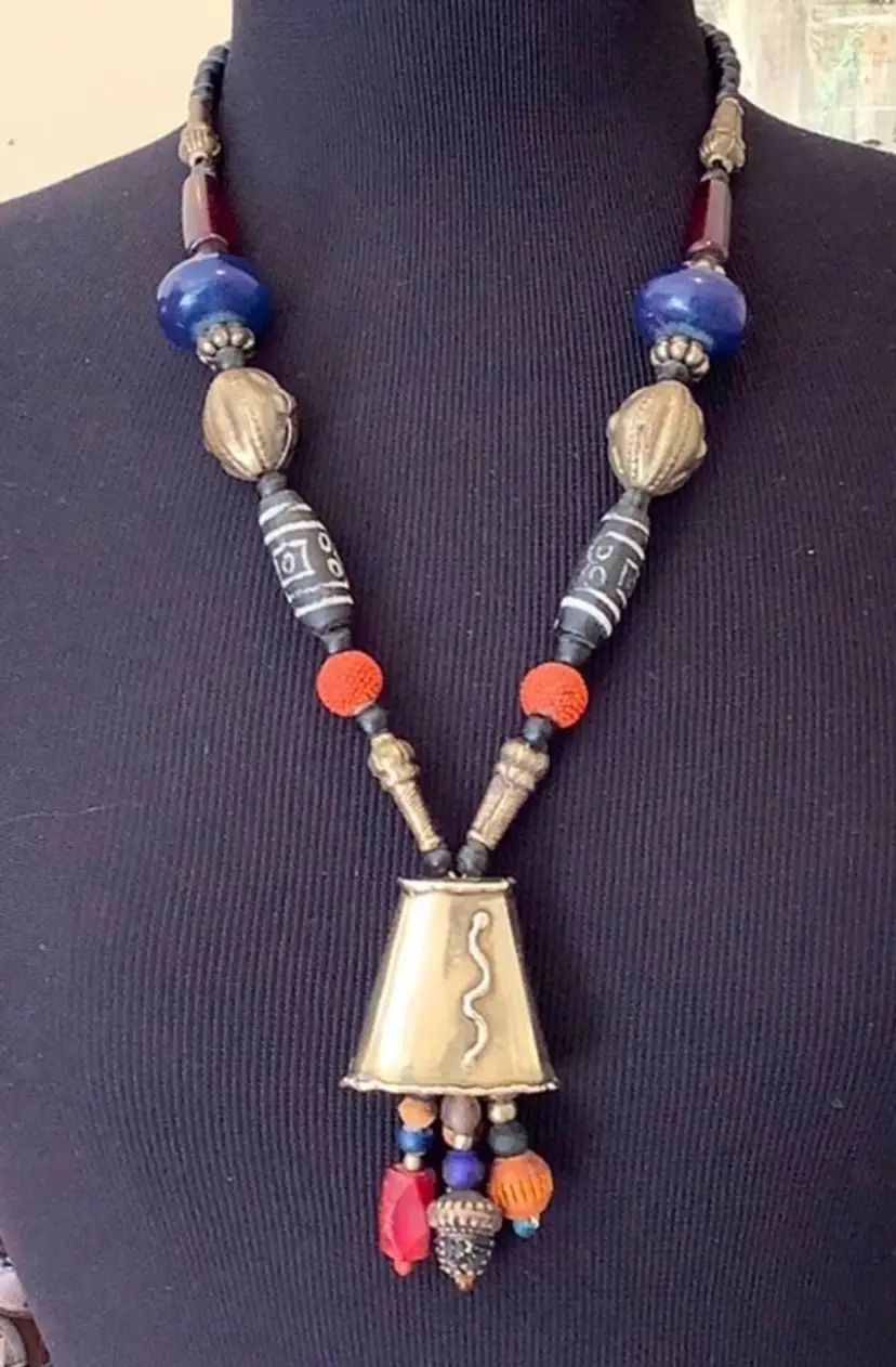 Vintage 1980’s chunky Beaded Necklaces with Silver Bell