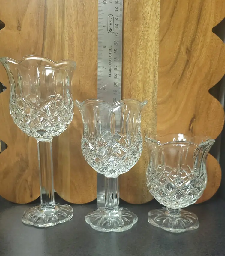Homeco Glass Tulip Candle Holders & silver candle snuffer