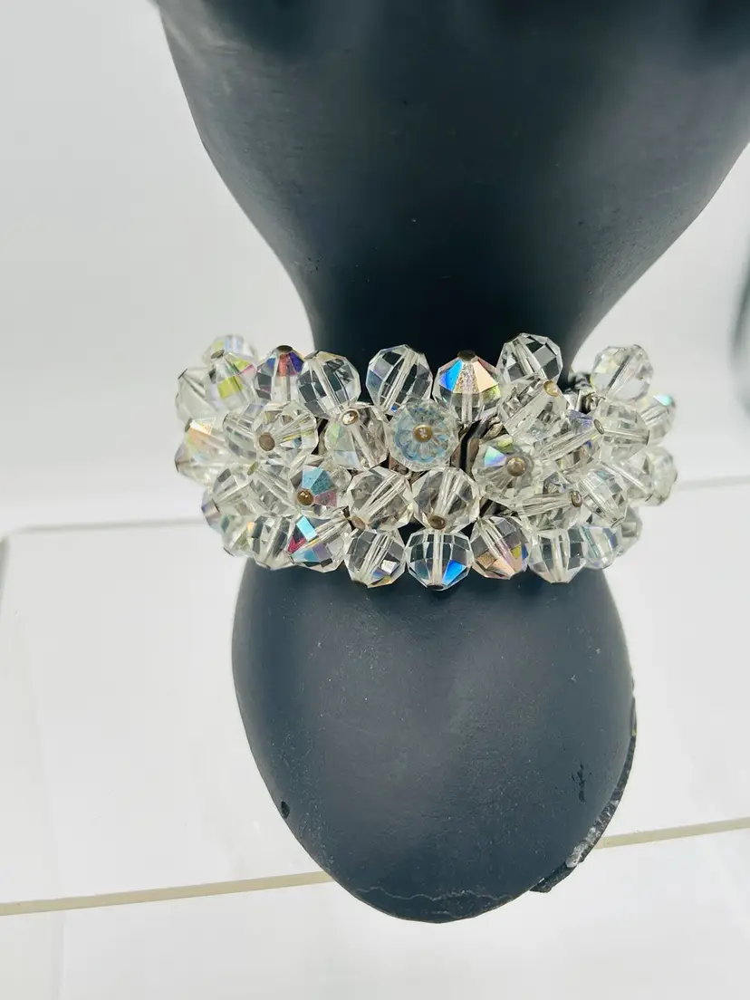 Vintage Silver Tone Austrian Crystal Stretch Bracelet