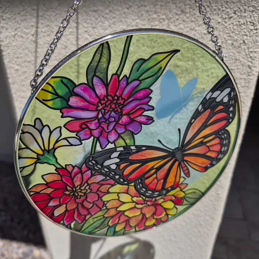 Handcrafted Stained Glass Butterfly & Floral Suncatcher Chain By Bridgeton Hall