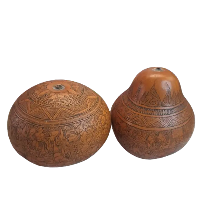 Pair of Beautifully Carved Vintage Gourds