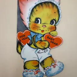 Vintage Valentine Card Baby Kitty Die Cut Card - Unused