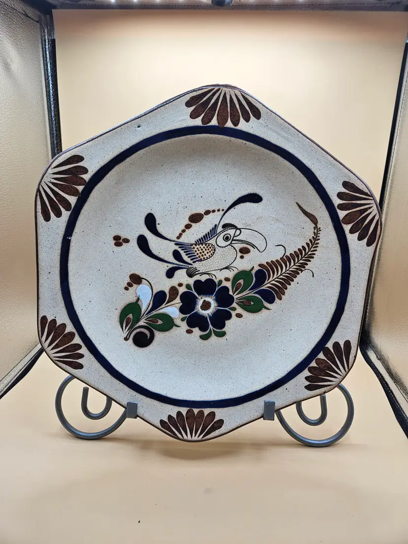 13" Large Tonala Bird Floral Wall Hang Art Bowl, Some Marks