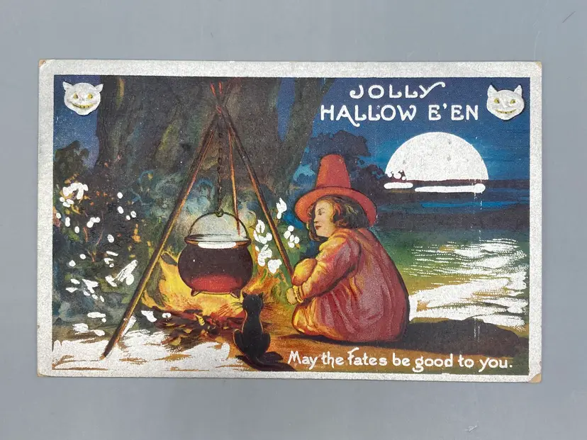 Antique Halloween Jolly Hallow E' En Postcard - postmarked 1909