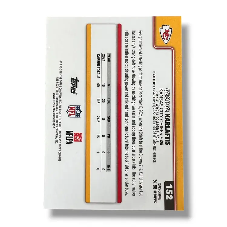 George Karlaftis 2025 Topps Chrome Football Leather Green Refractor 85/99