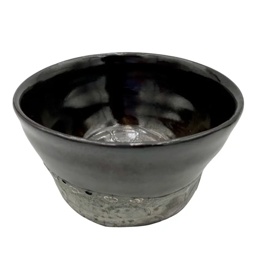 Studio Pottery Matcha Tea Bowl, Signed, Starburst/Sun Etched Interior Silver Brown