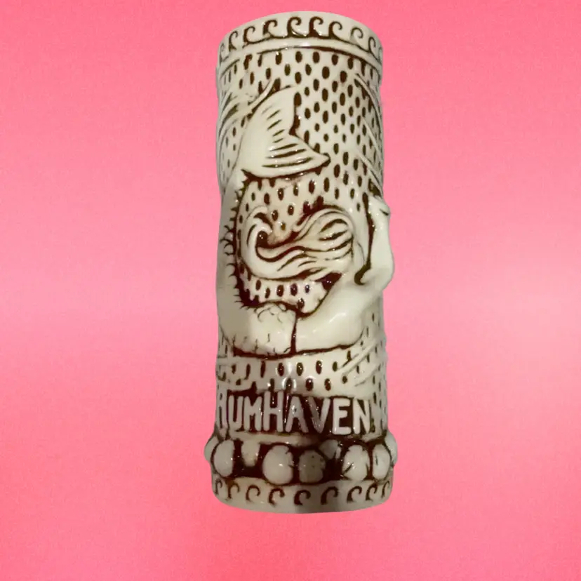 #01 - Tiki Rob Rum Haven Tiki Mug Mermaid Siren White Glazed Raised Relief Ocean 7”
