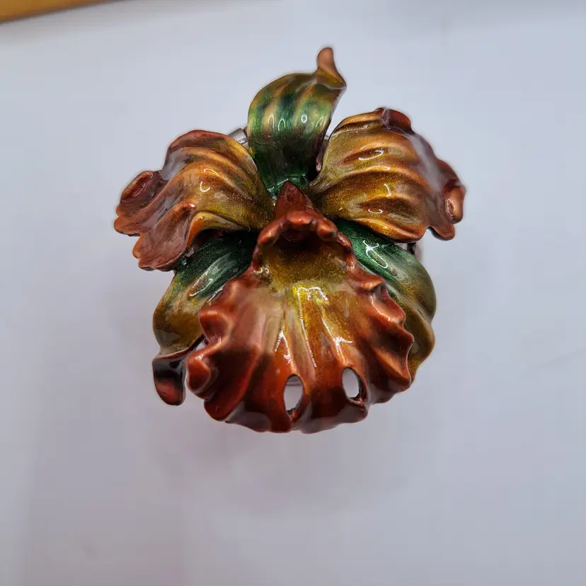 Vintage Rucinni Enameled Iris Trinket Box