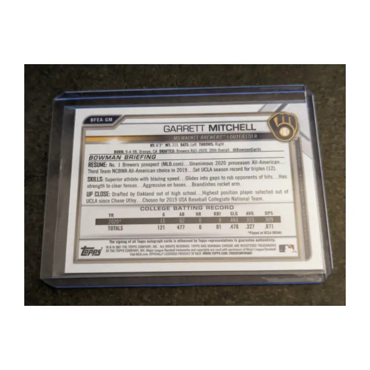 Garrett Mitchell 2021 Bowman 1st Edition Chrome Autograph SN /50