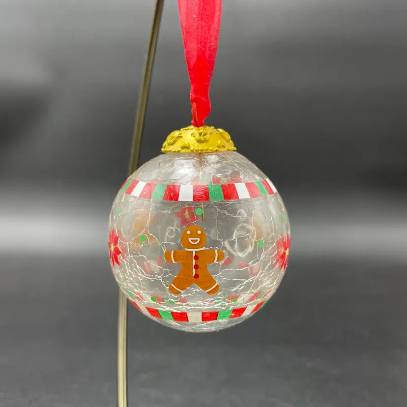 Russ Homespun Holidays Gingerbread Man Crackle Glass Christmas Ornament VTG