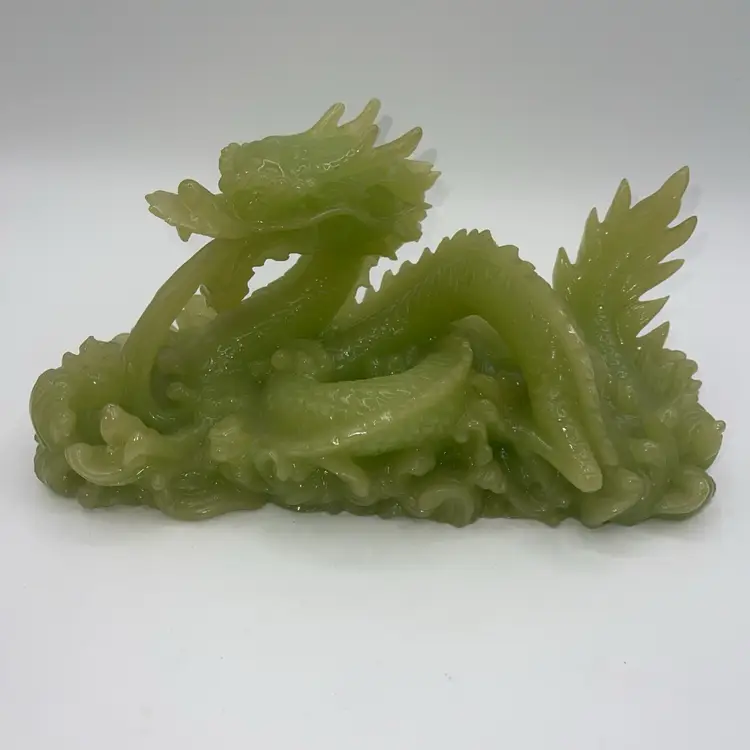 Green Dragon Figurine Feng Shui Resin Statue Home Decor 10 x4.5”