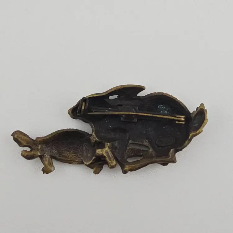 JJ Signed Hare and Turtle Brooch