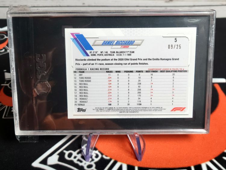 Daniel Ricciardo 2021 Topps F1 True Orange 9/25 SGC 9.5 MT+