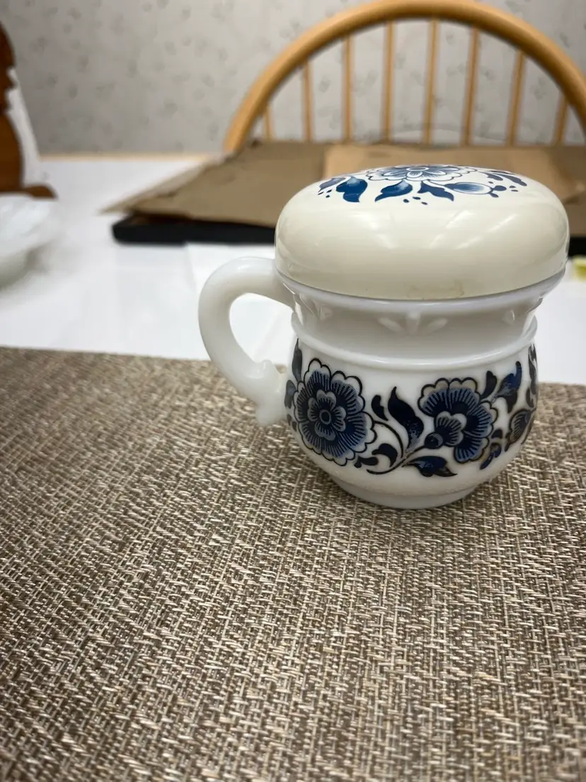1972 Avon Delft Blue Milk Glass Lidded Jar w/ Handle-Complete w/ Original Box-Lot 51