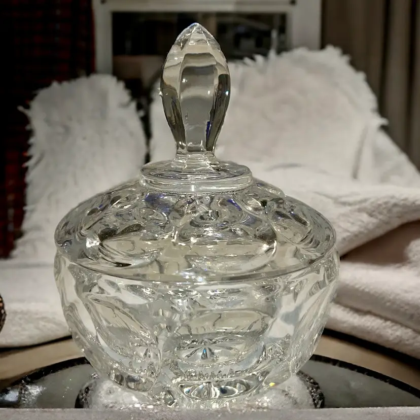 Bleikristall Small Trinket Vanity Jar Thumbprint Design Lead Crystal Finial
