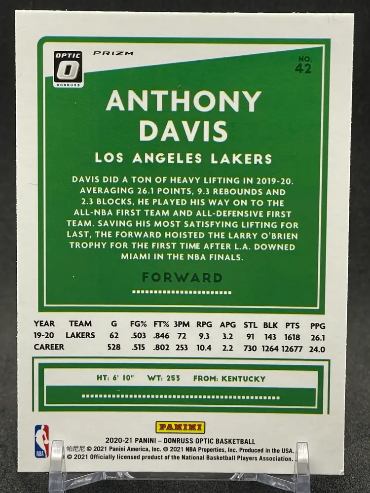Anthony Davis 2020-21 Optic #42 Purple Prizm