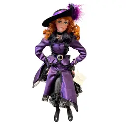Vintage 2003 Porcelain Doll by Jan McLean "Pearl" French Floozie Purple Satin