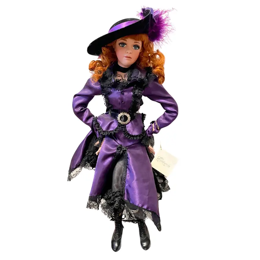 Vintage 2003 Porcelain Doll by Jan McLean "Pearl" French Floozie Purple Satin