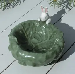 Department 56 Porcelain Bunny Rabbit Cabbage Dip Bowl Candy Dish Easter Spring