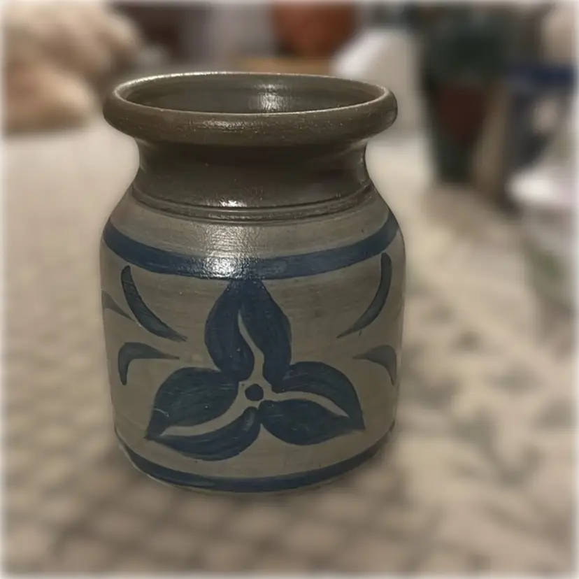 Blue & Cream Salt-Glazed Crock / Vase