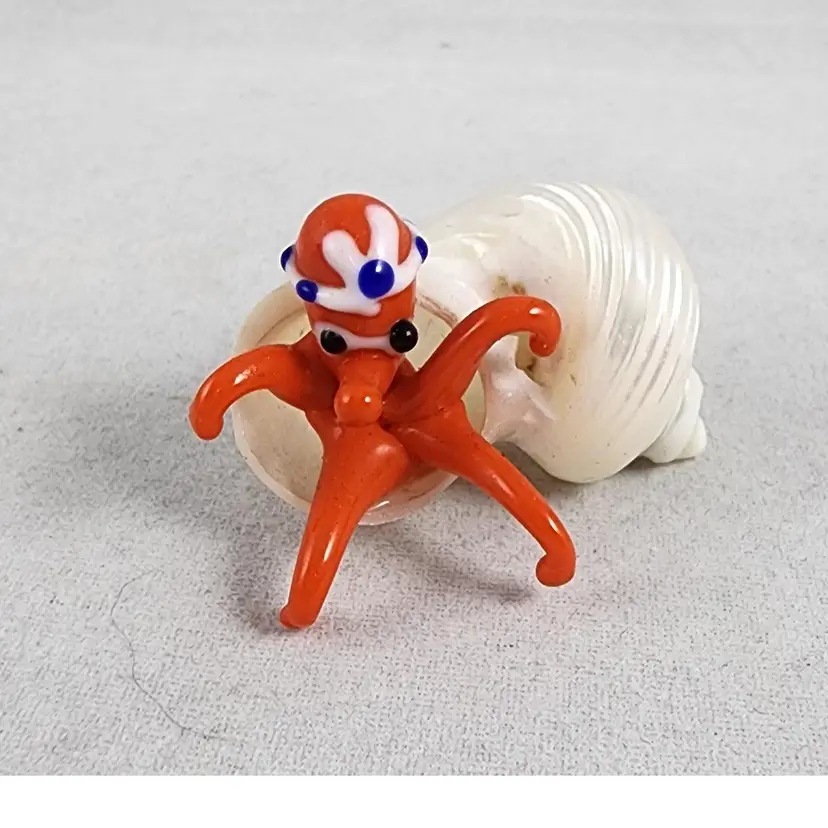 Lampworked Art Glass Octopus in Real Seashell Miniature Figurine