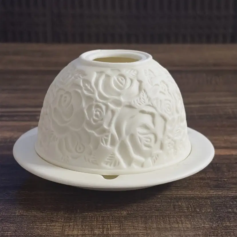 Vintage Fairy Lamp Tealight Votive Candle Holder Sculpted Roses Pattern