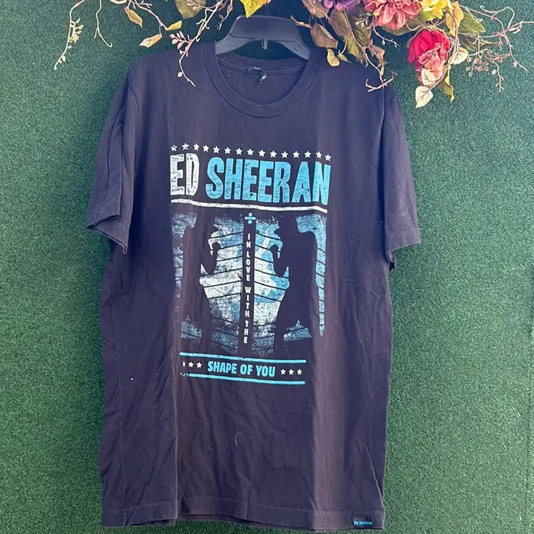 Ed Sheeran “Shape Of You” Blue Lettering Printed Black T-shirt