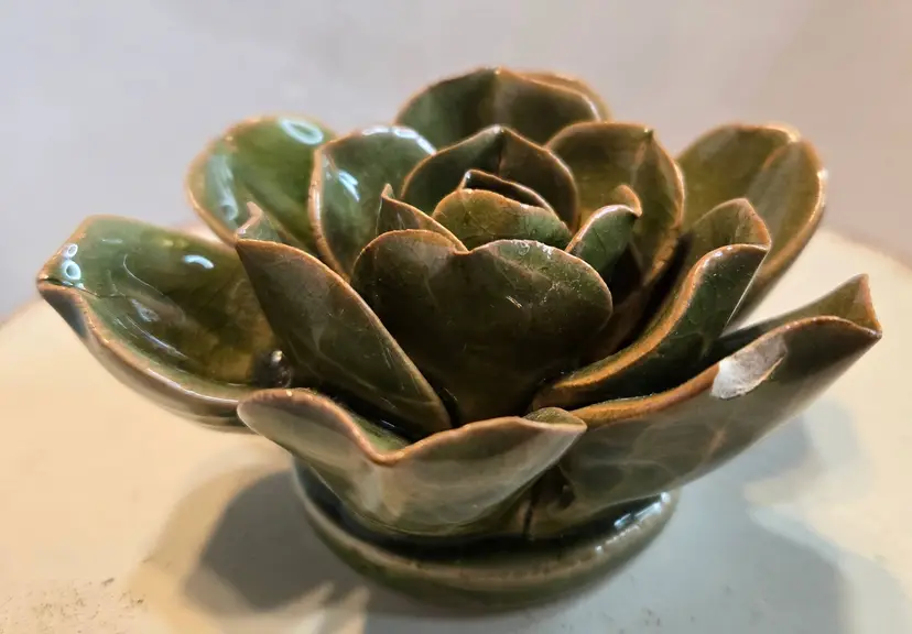 Vintage Green Ceramic Succulent Wall Hanging- Realistic Leaves
