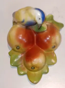1930s Czech Blubird With Apples Wall Pocket
