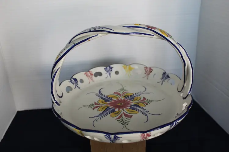 RCCL Handpainted Ceramic Basked Made in Portugal ~ 9" (D) ~ 6.25 (H)