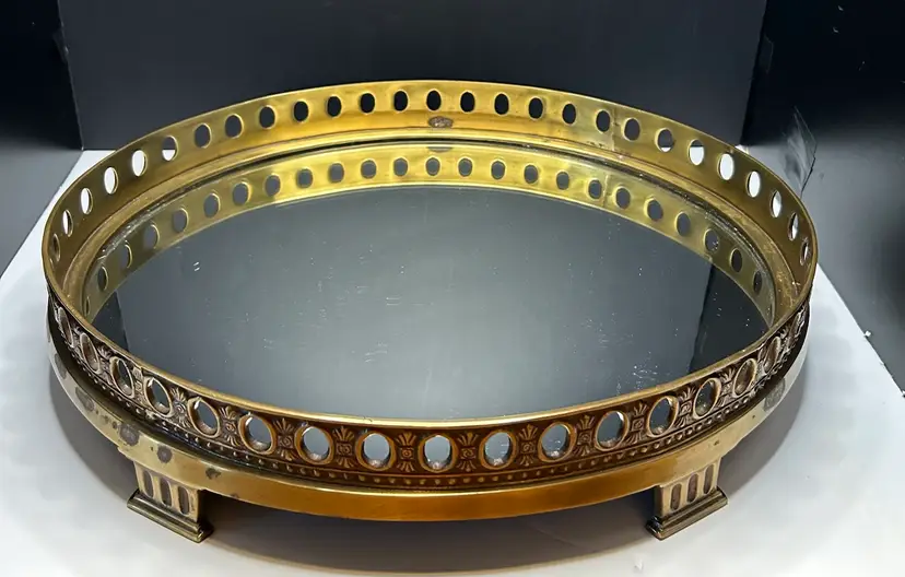 15x12x3 1/2 Vintage Brass Vanity Mirror Some Tarnished Spots