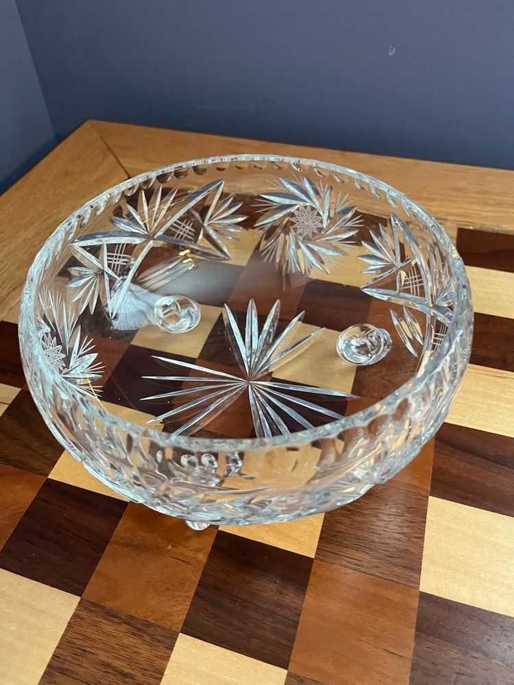 Vintage Cut   Three Footed Crystal Bowl-  7 “ in diameter