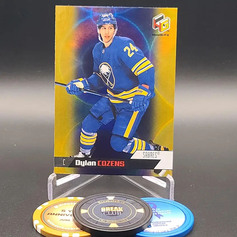 Dylan Cozens 2020-21 Upper Deck Extended Series Hockey HoloGrFX Rookie Insert Gold Parallel Card #HG-2 - Buffalo Sabres