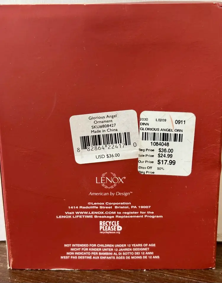 Lenox Porcelain New Old Stock Angel Ornament In Original Box