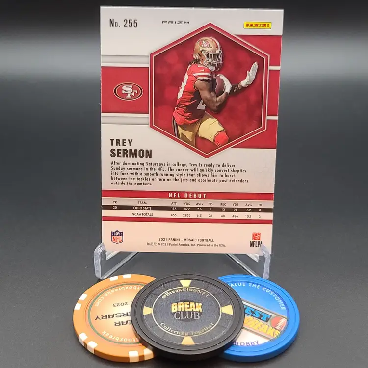 Trey Sermon Rookie 2021 Panini Mosaic Football NFL Debut Green Mosaic Parallel Card #255 - San Francisco 49ers Football Card