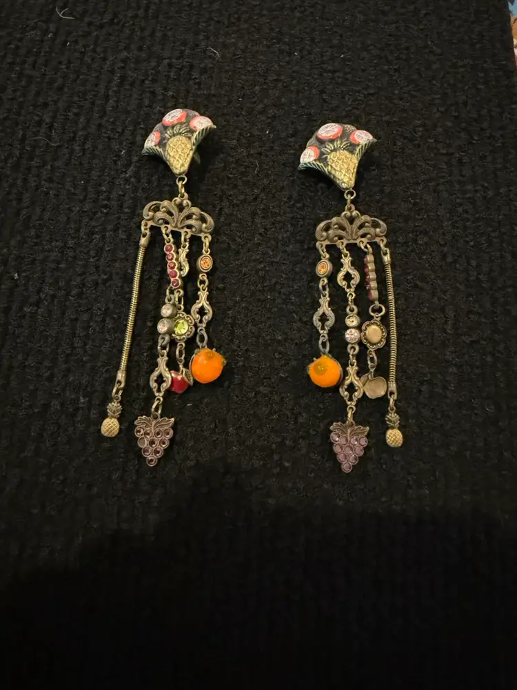 Vintage Banana Bob Clip On Earrings Tutti Fruity Elaborate Chandelier 1980's