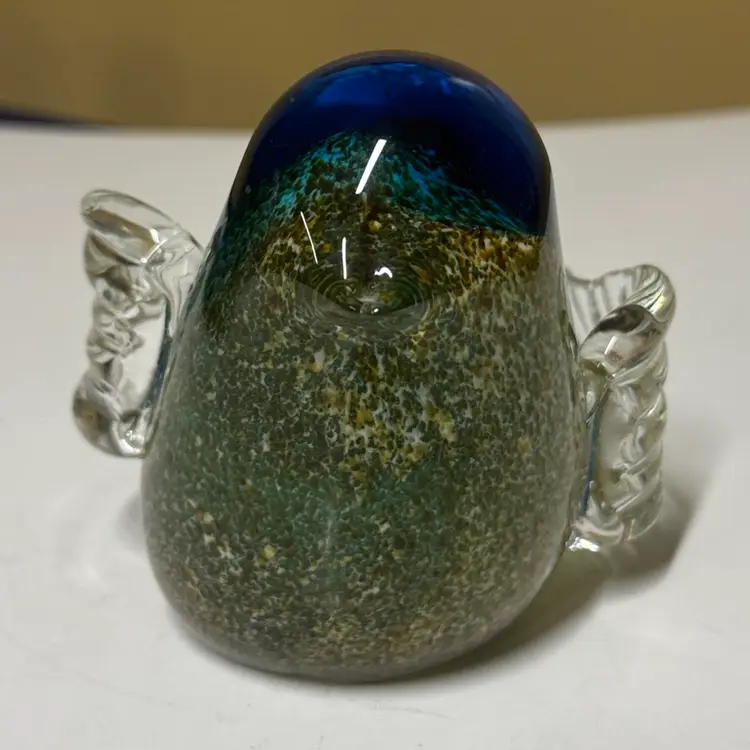 Glass Bird Figurine - Blue and Brown Heavy paperweight 7” long