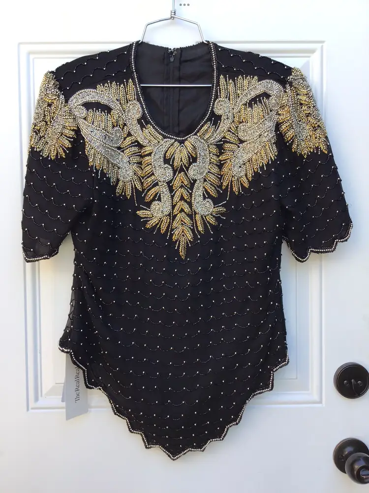 Vintage Laurence Kazar 80s Padded, Beaded, Women’s Sequins Blouse