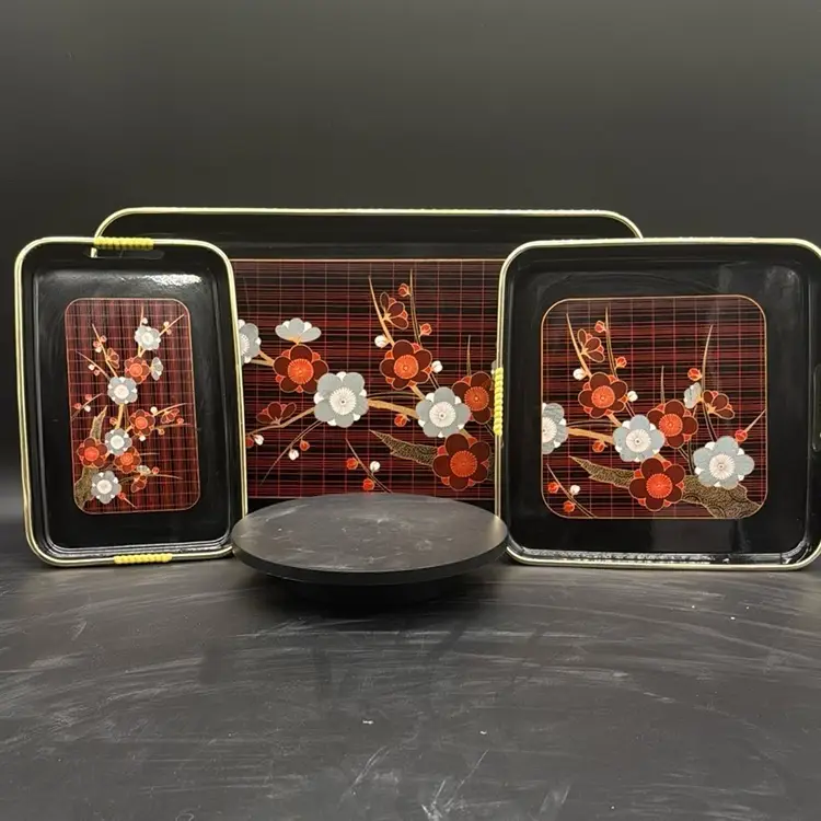 Vintage 3 Piece Set Davar Lacquer Ware Trays