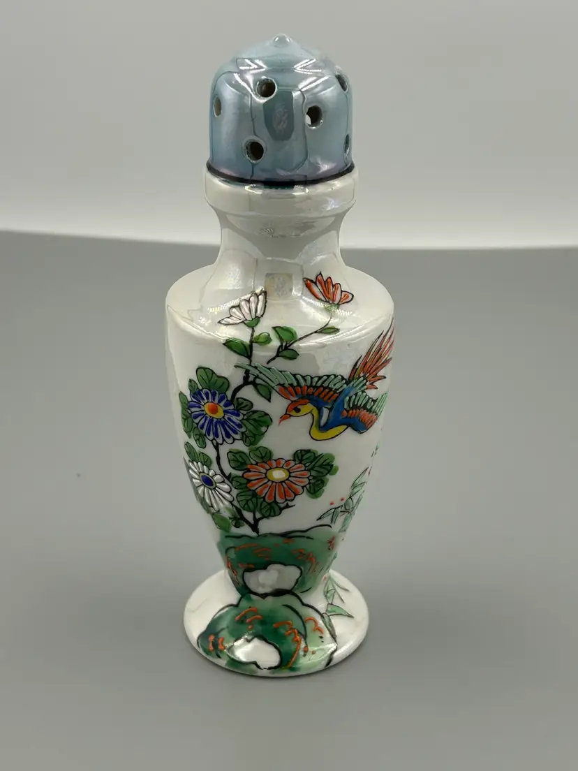 Vintage Hand Painted Lusterware Shaker, Hat Pin Holder, Atomizer, Bird With Floral Design