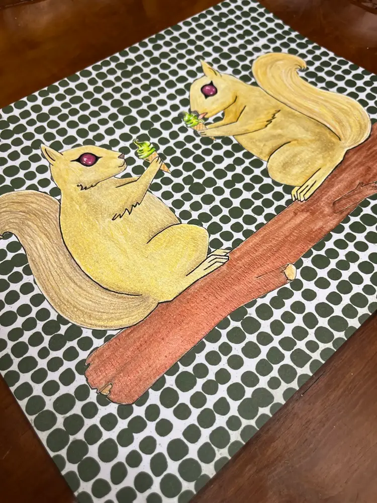 ORIGINAL ART “Pistachio Swirl Icecream” Brooch Inspired Artwork Made By Me - (Watercolor & Decorative Paper)